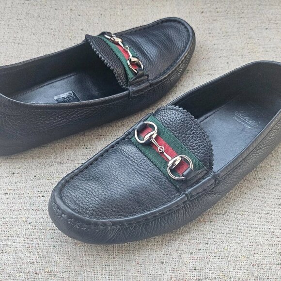 Gucci Men Shoes Slip On Loafer Black Leather Upper Made in Italy Size 40.5 Auth - Picture 1 of 15